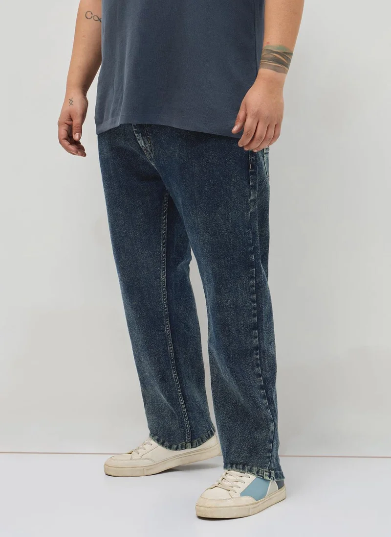 Urbano Fashion Urbano Plus Men's Dark Blue Regular Fit Heavy Washed Denim Jeans Stretchable